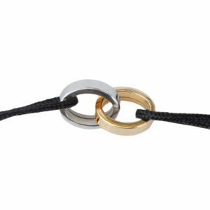 Bracelet cordon motif 2 anneaux entrelacés fil rectangle bicolore