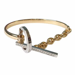 Bracelet jonc tube rectangle bombé avec fermoir bâtonnet fil carré