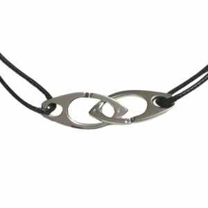 Bracelet cordon motif menottes or gris