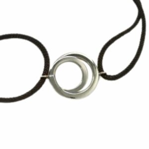 Bracelet cordon motif double cercle or gris
