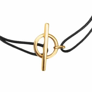 Bracelet cordon motif anneau et barrette fil rond or jaune
