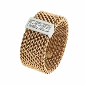 Bague milanaise motif barrette serti rail 3 diamants
