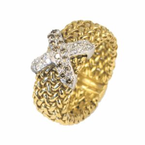 Bague polonaise souple motif croix serti de diamants