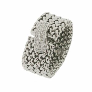 Bague polonaise souple motif lien diagonale empierré de diamants
